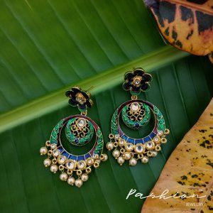 Green/ blue Enamel Statement Earrings
